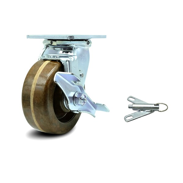 5 Inch High Temp Phenolic Caster with Roller Bearing and Brake/Swivel Lock SCC
